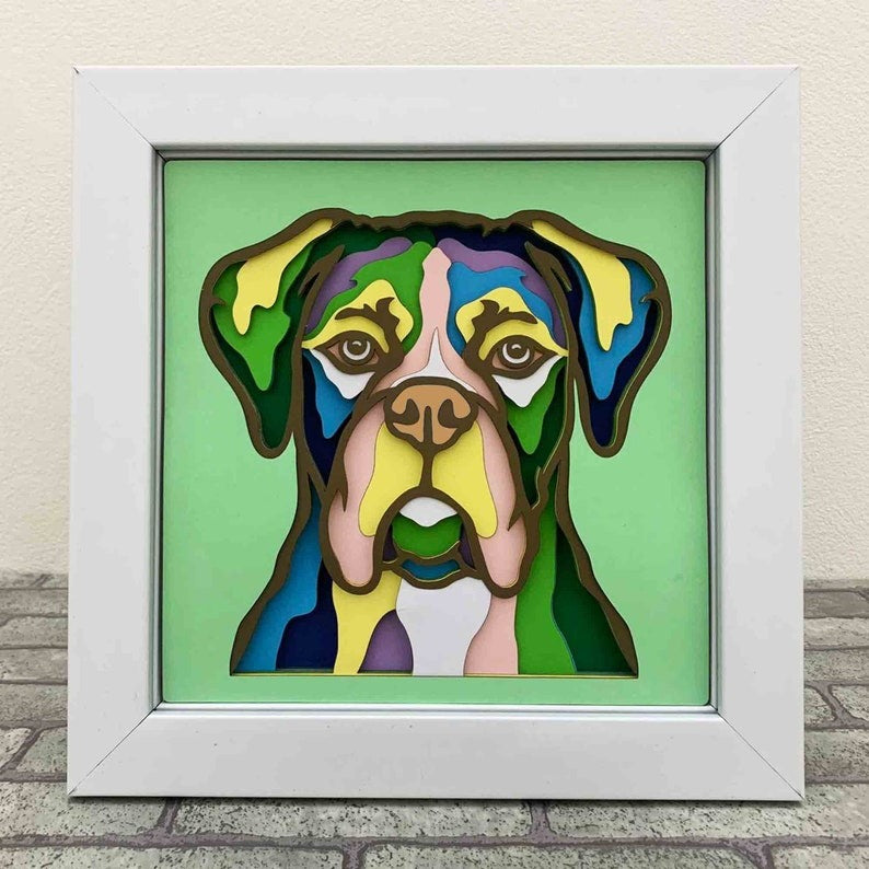 Colorful Boxer Dog 3D Layered SVG/Boxer Dog Shadow Box/ Dog Mandala 3D SVG/ SVG File For Cricut/ Multilayer For Laser/ Pet 3D Glowforge