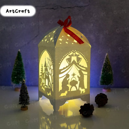 Pack 5 Merry Christmas Lantern Template - Light Box SVG File - DIY Paper Lanterns - DIY Paper Lanterns - Xmas Paper Cutting