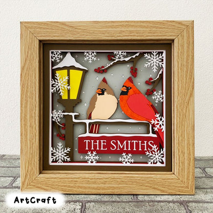 Cardinals At Lamp Post Shadow Box SVG / Memorial Shadow Box/ Cardinal Christmas Memorial/ Memorial 3D SVG/ Cricut Project/ For Silhouette