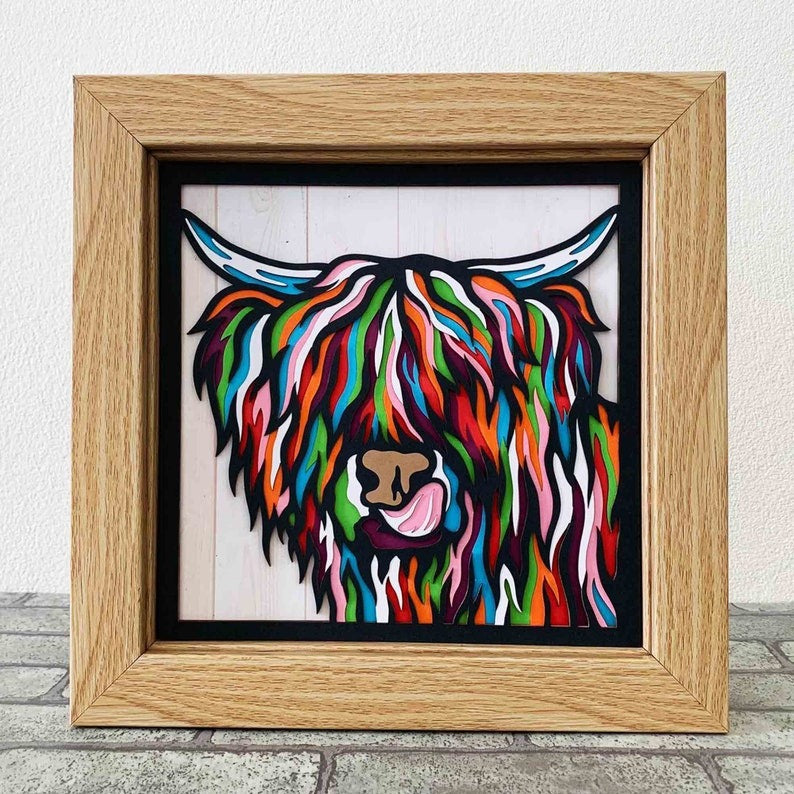 Highland Cow 3D Layered SVG For Cardstock/ Colorful Cow Multilayer/ Cow Mandala Pop Art/ Highland Cow 3D Papercraft SVG/ SVG File For Cricut