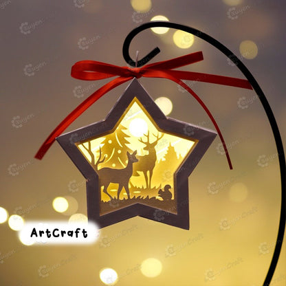 Pack 5 Christmas Small Star Ornaments SVG for Cricut Joy, ScanNcut, Cameo - Merry Christmas Hanging Star Lantern Shadow Box SVG Template