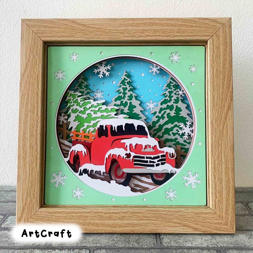 Christmas Truck 3D Shadow Box SVG/ Farm Fresh Christmas Tree/ Rustic Truck Layered Cardstock/ Farmhouse Christmas Cricut Project/ Winter SVG