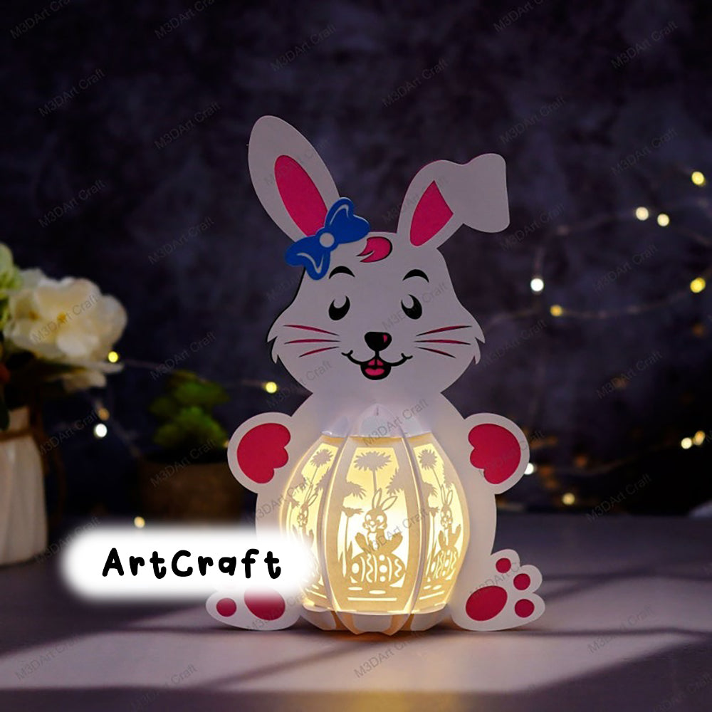 Bunny Lantern V1 PDF, SVG, Studio Template - Bunny Easter Egg Lantern for Easter Decorations - DIY Easter Paper Cut Template