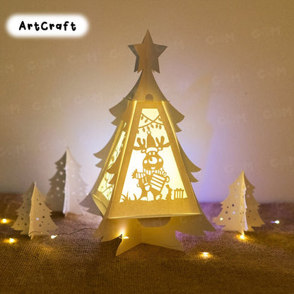 Christmas Tree Lantern SVG - Text Merry Christmas Lantern Template - DIY Paper Lanterns - DIY Paper Lanterns - Xmas Paper Cutting