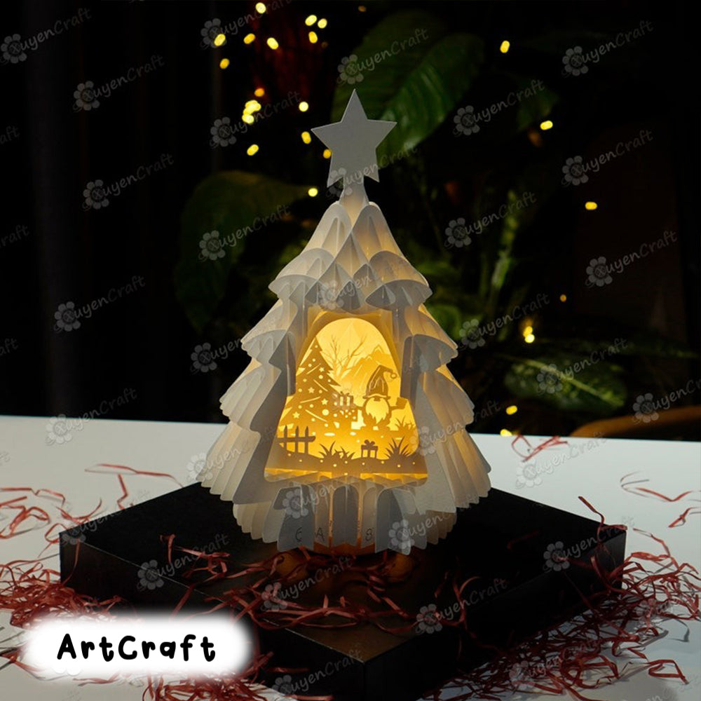 Christmas Tree 3D Pop Up 02 PDF, SVG Template Paper Craft Christmas Tree Lighting, DIY christmas card, Shadow Box, christmas cricut projects