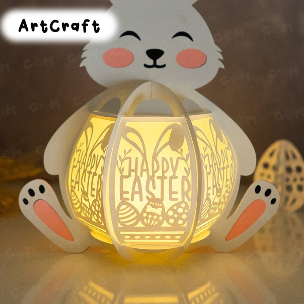 Bunny Lantern SVG - Happy Easter Day - Easter Egg Lantern for Easter Decorations SVG - DIY Paper Easter Lanterns - Paper Cut Template