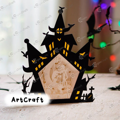 Nightmare before christmas in Haunted House Shadow Box Halloween PDF, SVG Light Box for Cricut Projects - DIY Paper Lantern Halloween Decor