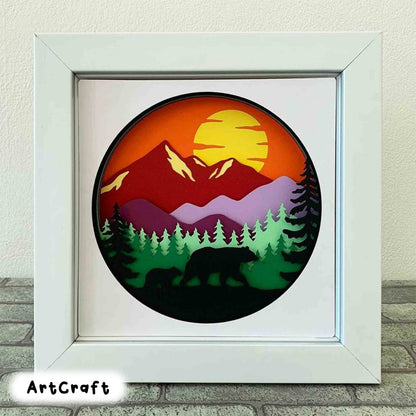 3D Mountain SVG/ Mountain And Bears Shadow Box SVG/ Nature Wall Art/ Papercut Project/ 3D Papercraft/ For Laser/ For Cricut/ For Silhouette