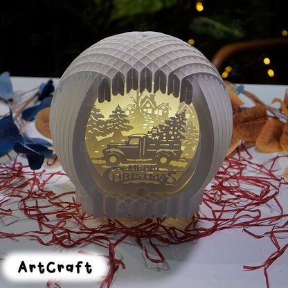 Christmas Truck In Snow Globe Pop Up SVG for Cricut Projects, Silhouette Studio V3 creating paper night light for christmas kirigami DIY