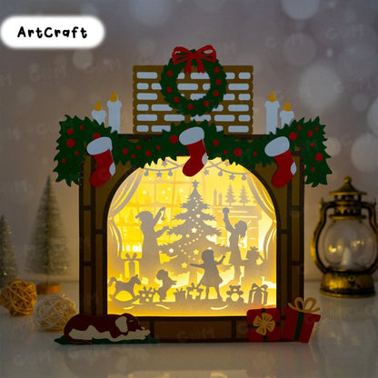 Pack 3 Christmas Fireplace Shadow Box SVG - DIY Lightbox Christmas Ornaments - Xmas Paper Cutting Template - Merry Christmas DIY