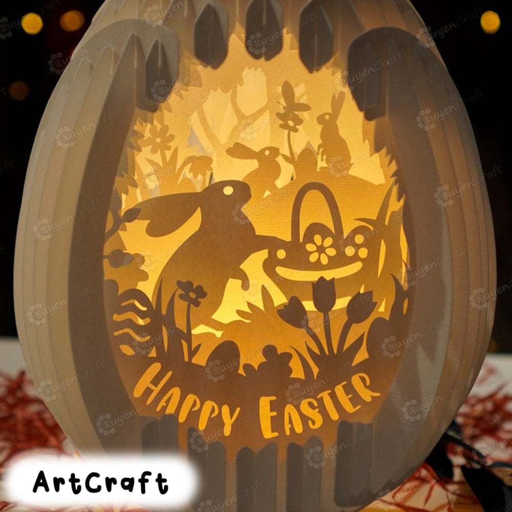 Happy Easter Eggs Pop up, PDF, SVG, Studio Template 3D Papercut Light Box Sliceform Paper Sphere Popup, 3d lamp svg, Easter night light