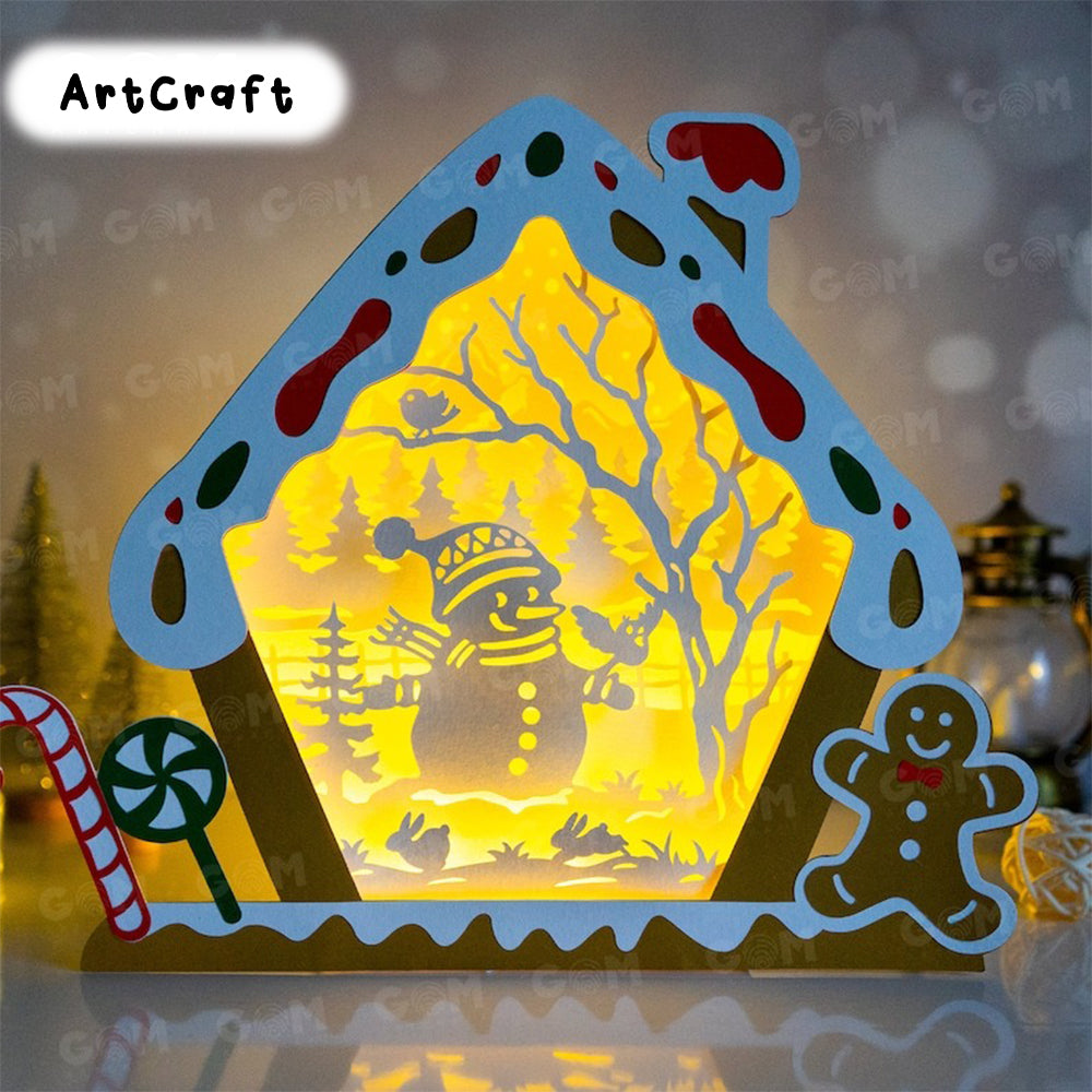 Snowman Shadow Box Template - Candy House Shadow Box SVG - DIY Lightbox Christmas Ornaments - Xmas Paper Cutting Template