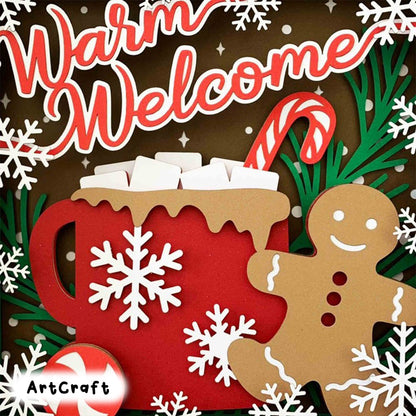 Warm Welcome 3D Shadow Box/ Gingerbread And Hot Cocoa Layered SVG/ Christmas Gift Box/ 3D Christmas Cardstock/ For Cricut/ For Silhouette