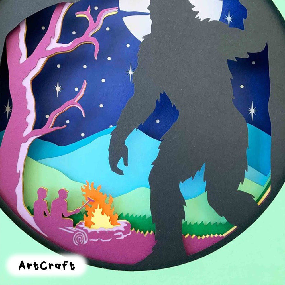 Sneaky Bigfoot Shadow Box SVG/ 3D Camping SVG/ Bigfoot Campsite Shadow Box/ Fall Camping Cricut Project/ SVG File For Cricut/ For Silhouette