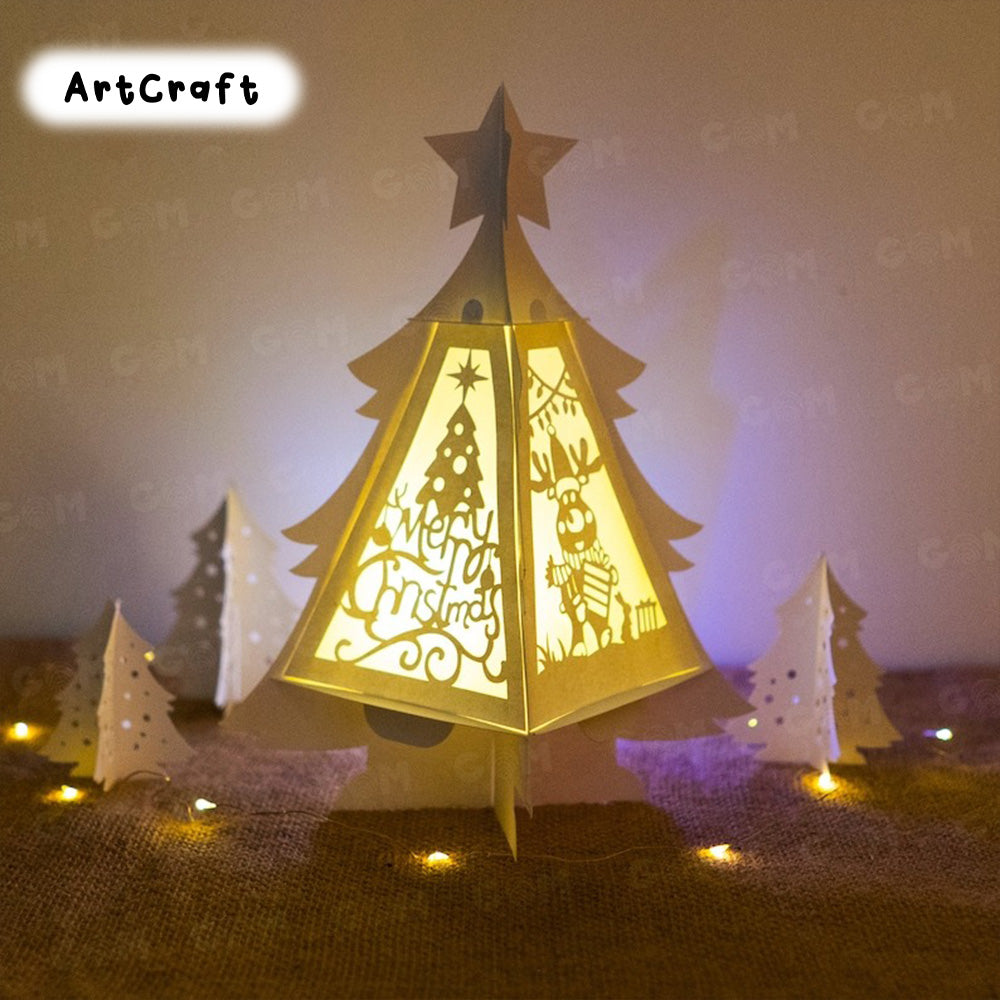 Christmas Tree Lantern SVG - Text Merry Christmas Lantern Template - DIY Paper Lanterns - DIY Paper Lanterns - Xmas Paper Cutting