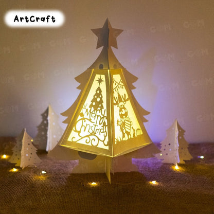 Christmas Tree Lantern SVG - Text Merry Christmas Lantern Template - DIY Paper Lanterns - DIY Paper Lanterns - Xmas Paper Cutting