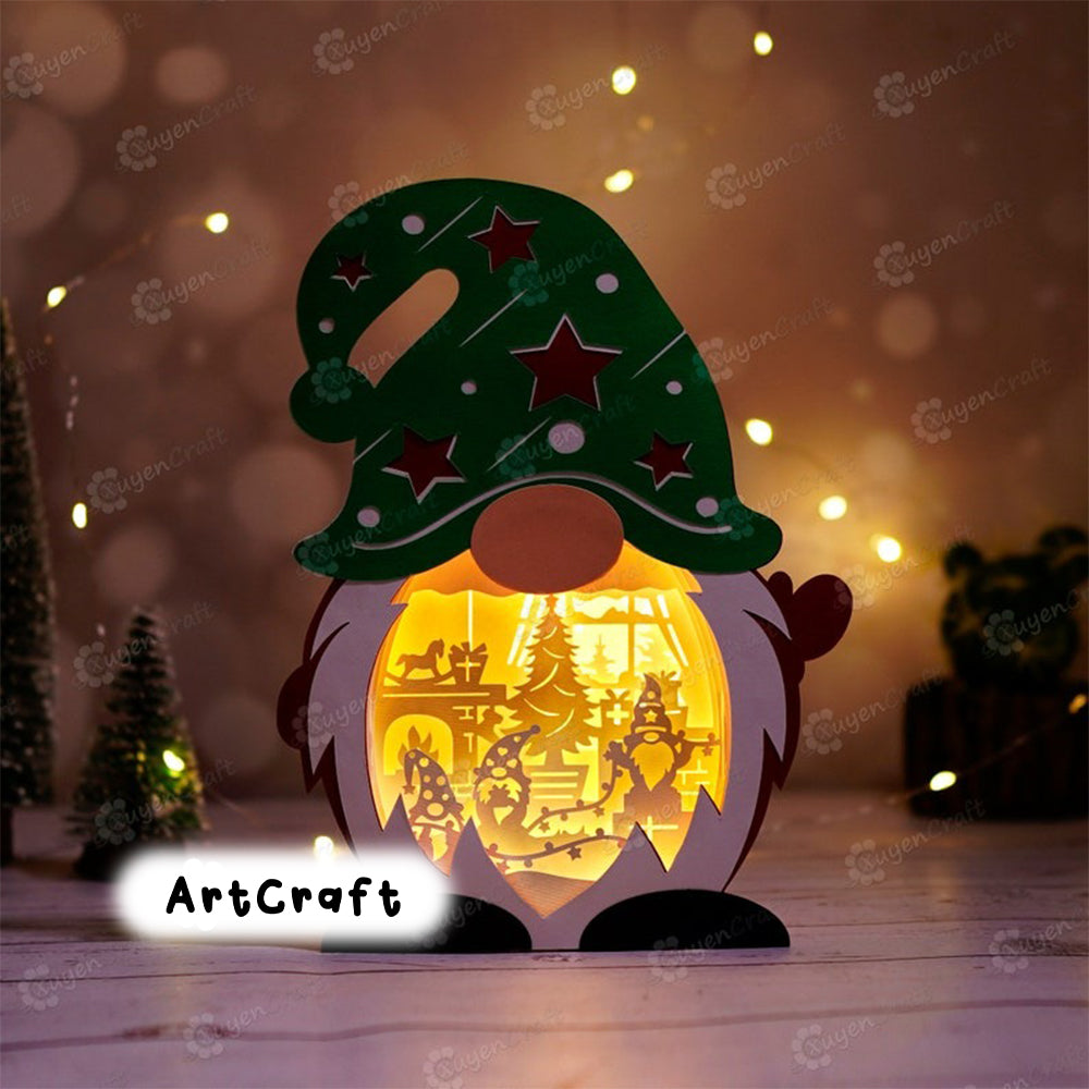 Set 3 Christmas Gnome Shadow Box PDF, SVG Light Box for Cricut Projects - DIY Gnome Lantern with Christmas Gnome, Santa Xmas, Deer Scene