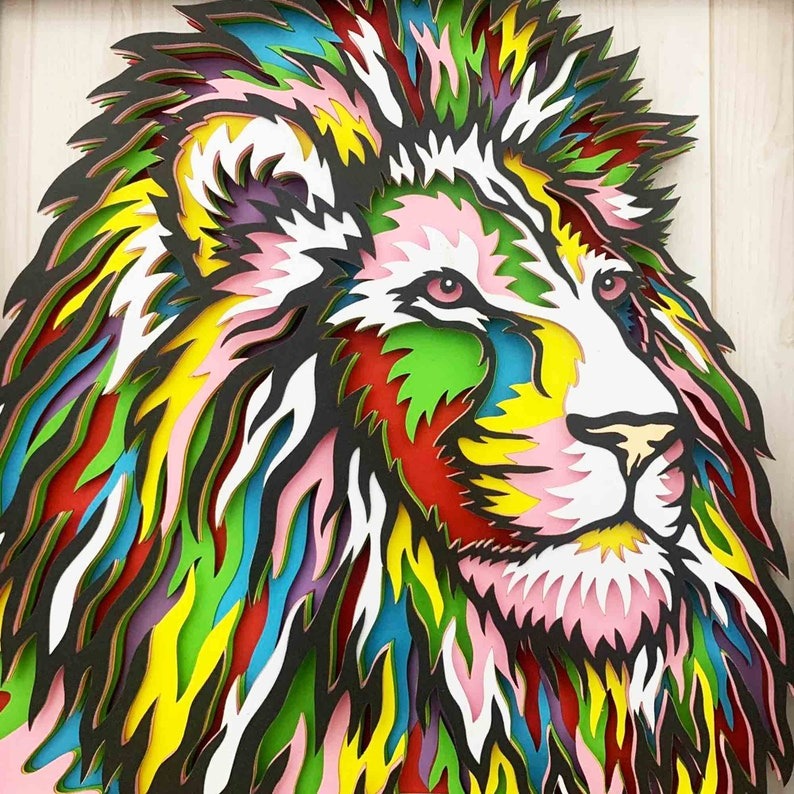 Lion 3D Layered SVG For Cardstock/ Colorful Lion 3D Multilayer / Lion Mandala Wall Art/ Animal 3D Papercraft/ SVG For Cricut/ For Silhouette