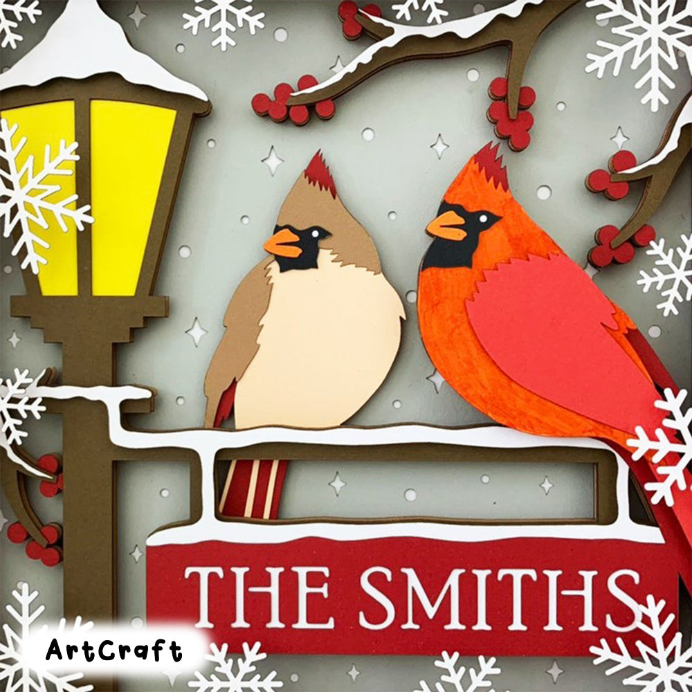 Cardinals At Lamp Post Shadow Box SVG / Memorial Shadow Box/ Cardinal Christmas Memorial/ Memorial 3D SVG/ Cricut Project/ For Silhouette