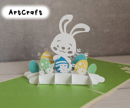 Easter Pop-up Card template - Bunny and Eggs pop-up card template - Easter pop up SVG - 3D paper craft