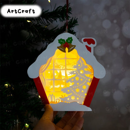 Snow House Hanging Shadow Box - Christmas Ball SVG - DIY Lightbox Christmas Ornaments - Paper Cut Template For Christmas