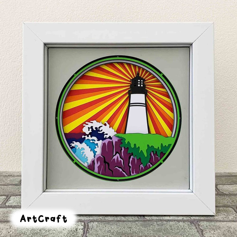 Lighthouse 3D Layered SVG/ Lighthouse Multilayer SVG/ Lighthouse And The Ocean Shadow Box/ Cricut Project/ Glowforge Cut File/ SVG For Laser