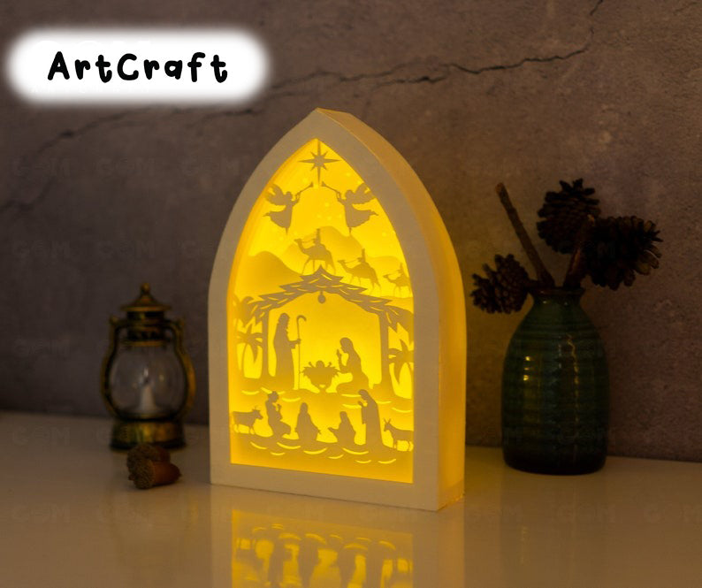 Nativity Of Jesus Domed Shadow Box SVG - Paper Cut Template - Light Box SVG File - DIY Paper Lanterns