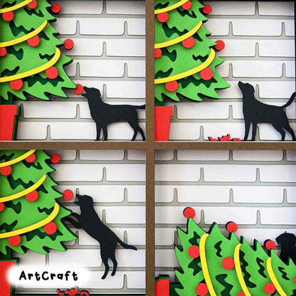 Dog Knock Over Christmas Tree Shadow Box SVG/ Funny Dog Christmas Gift/ Christmas Cricut Project/ 3D Layer SVG/ For Cricut/ For Silhouette