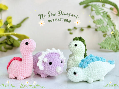 Dinosaur Jurassic World No Sew Crochet Pattern, No Sew Amigurumi Crochet Patterns | Triceratops, Tyrannosaurus, Stegosaurus, Dinosaur