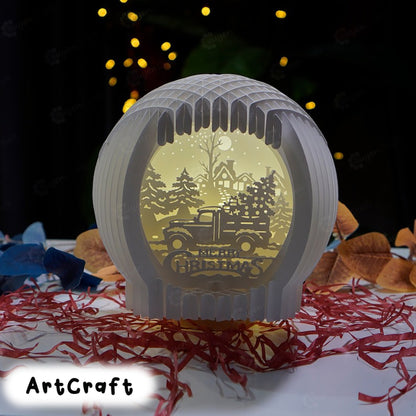 Christmas Truck In Snow Globe Pop Up SVG for Cricut Projects, Silhouette Studio V3 creating paper night light for christmas kirigami DIY