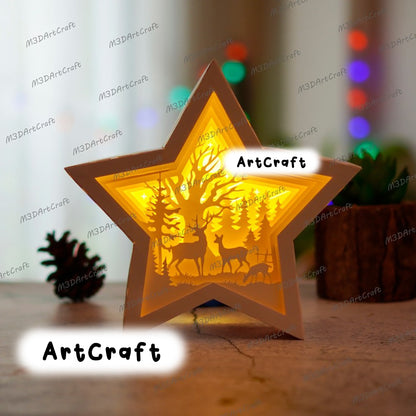 Deer in Christmas Star Lantern Shadow Box SVG for Cricut Proroject, ScanNcut, Cameo4.. Paper Cut Template For Christmas Star Lightbox