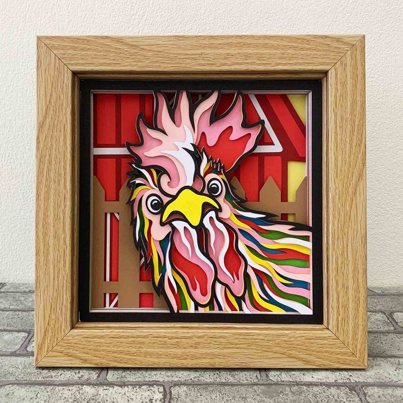 3D Chicken Layered SVG For Cardstock/ Farmhouse Decoration/ Farm Animal Pop Art/ Colorful Rooster 3D Papercraft/ For Cricut/ For Silhouette