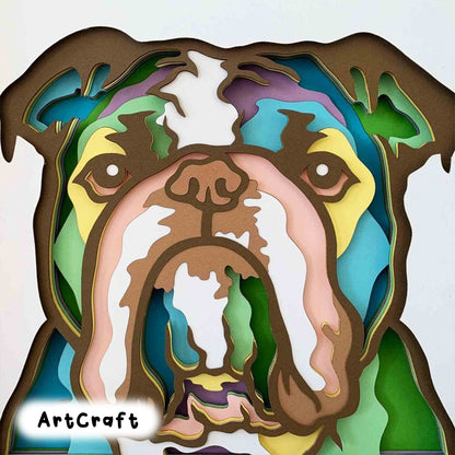 Bulldog 3D Layered SVG For Cardstock/ Colorful Bulldog 3D Multilayer SVG/ Dog Mandala Pop Art/ Pet 3D Papercraft/ SVG File For Cricut