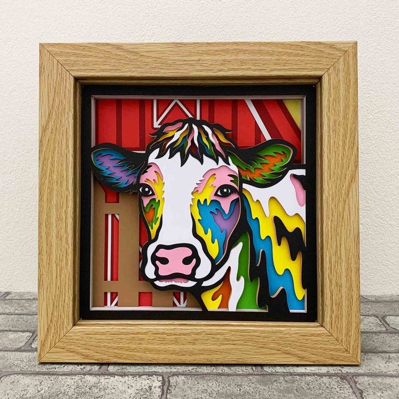 3D Cow Layered SVG For Cardstock/ Farmhouse Decoration/ Cow Gift For Farmer/ Colorful Cow 3D Papercraft SVG/ SVG For Cricut/ For Silhouette