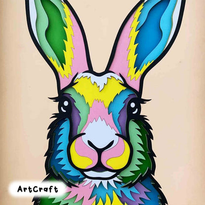 Rabbit 3D Layered SVG For Cardstock/ Colorful Rabbit Multilayer/ Animal Pop Art/ Wild Animal 3D Papercraft SVG/ For Cricut/ For Silhouette