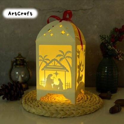 Combo 2 Nativity Lantern Template - Paper Cut - Light Box SVG File - DIY Paper Lanterns