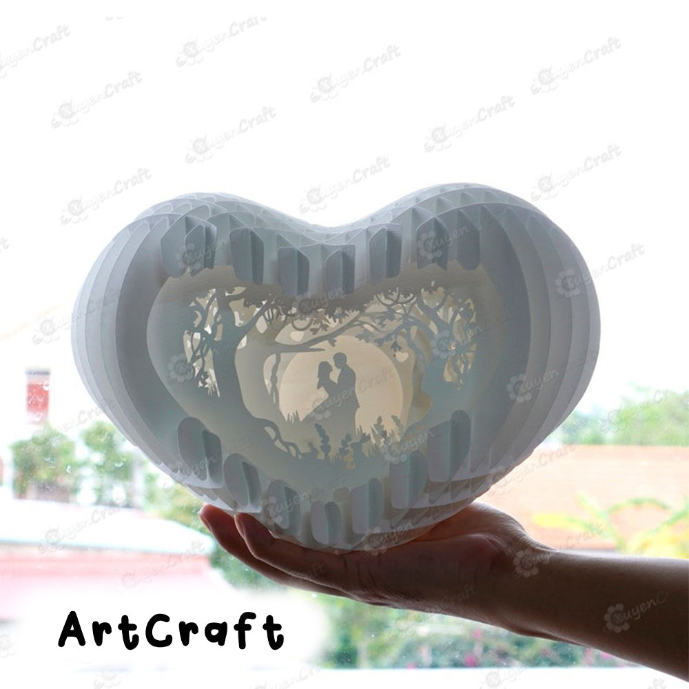 Heart 3D Pop-up Card Light Box PDF, SVG Template Paper Cutting, 3D Heart Lighting - Globe Popup, Lamp Paper Shadow Papercut, Sliceform Art