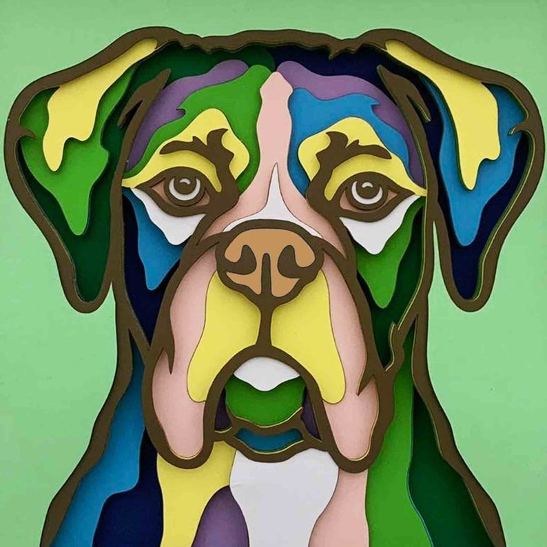 Colorful Boxer Dog 3D Layered SVG/Boxer Dog Shadow Box/ Dog Mandala 3D SVG/ SVG File For Cricut/ Multilayer For Laser/ Pet 3D Glowforge