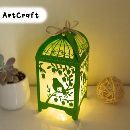 Birds And Bell Flowers lantern template - Paper Cut - Light Box SVG Files