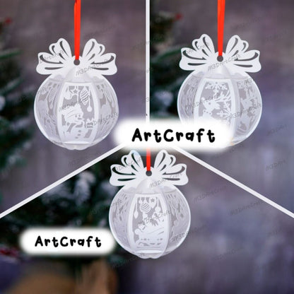 Pack 3 Christmas Balls SVG Paper Lantern Hanging For Christmas Tree Decorations - DIY Christmas Ornaments - Christmas Ball Hanging Paper Cut