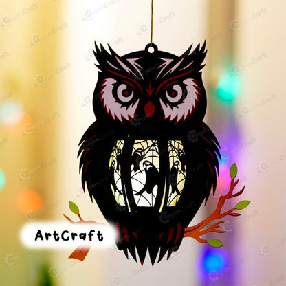 Set 3 Owl Lantern PDF, SVG, Studio Templates - Owl Paper Lantern for Halloween Decoration - Diy Halloween Lantern Light Box Paper Cut