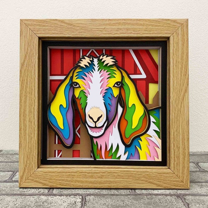 3D Goat Layered SVG For Cardstock/ Farmhouse Decoration/ Farm Animal Pop Art/ Colorful Goat 3D Papercraft SVG/ For Cricut/ For Silhouette