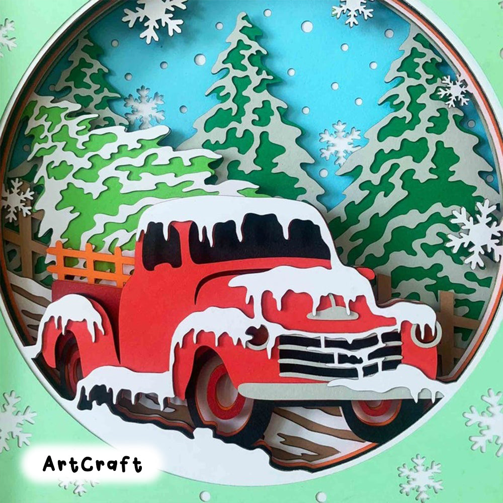 Christmas Truck 3D Shadow Box SVG/ Farm Fresh Christmas Tree/ Rustic Truck Layered Cardstock/ Farmhouse Christmas Cricut Project/ Winter SVG