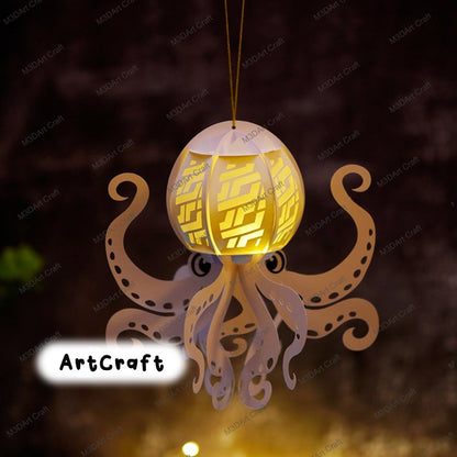 Set 3 Octopus Lantern PDF, SVG, Studio Templates - DIY Fish Paper Lantern for For Children's Room Decor, Diy gifts for kids, Fisherman Gift