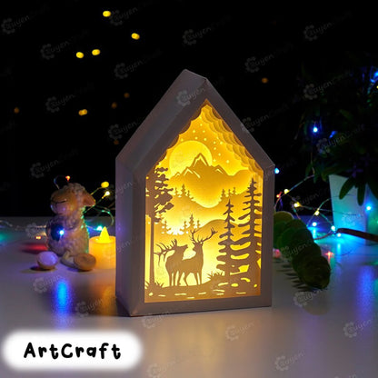 Paper Lantern SVG Templates for creating Deer in Christmas Lanterns, Paper Cut Lamp Shadow Box, Lightbox Svg for Cricut Projects