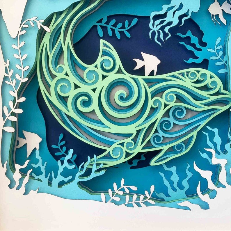 Dolphin 3D Shadow Box SVG/ Multilayer Dolphin And The Ocean/ Dolphin Light Box/ SVG File For Cricut/ 3D Mandala Dolphin/ 3D Layer Laser SVG