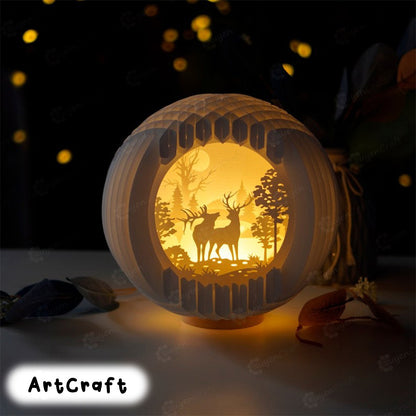 Couple Deer In Sphere Pop Up PDF, SVG, Studio Templates 3D Pop Up Shadow box DIY Deer night light, Papercut lightbox svg for Cricut Projects