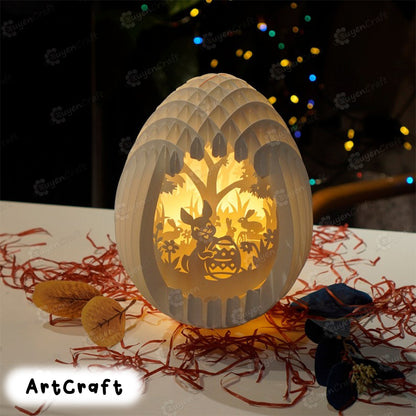 PDF, SVG, Studio Template Easter Bunny Eggs Pop up, 3D Papercut Light Box Sliceform Paper Sphere Popup, 3d lamp svg, Easter night light