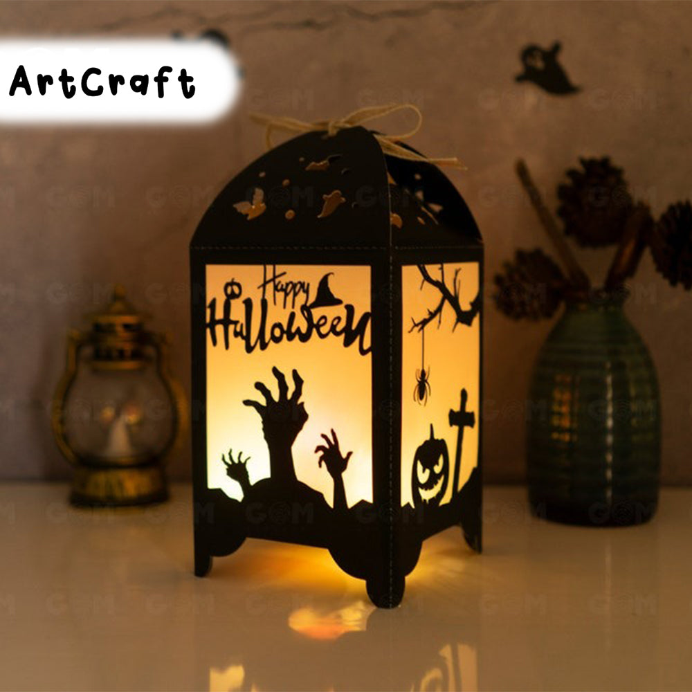 Combo 3 Happy Halloween Lantern Template - Paper Cut - Light Box SVG File - DIY Paper Lanterns