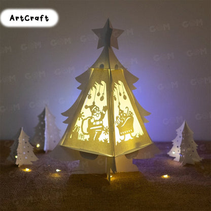 Pack 4 Christmas Tree Lantern SVG - Merry Christmas Lantern Template - DIY Paper Lanterns - Xmas Paper Cutting - DIY Paper Lanterns